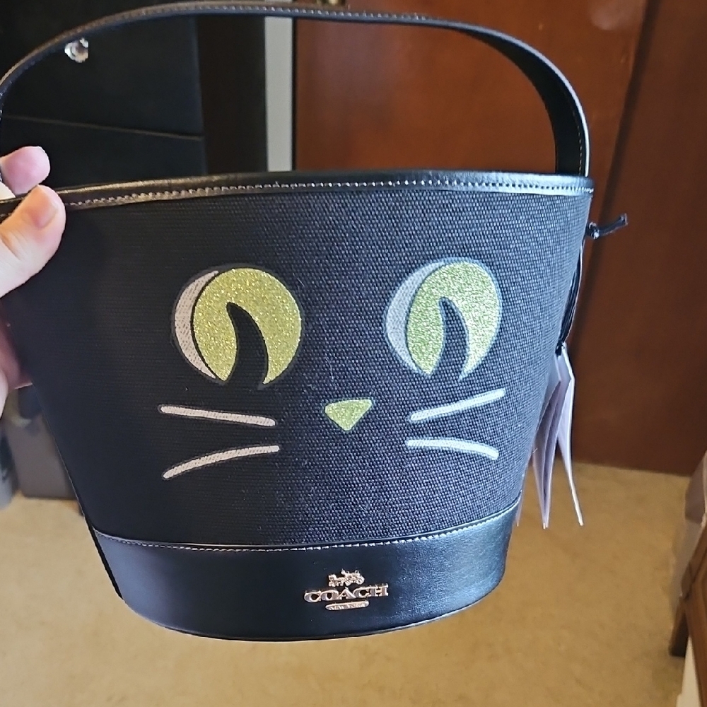 Coach Black Bucket Bag with Cat Face Design Trick Or Treat Bucket